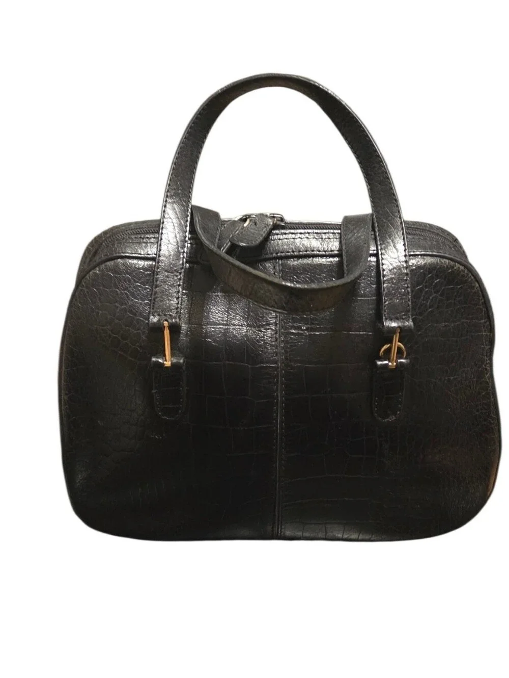 One Vintage Valerie Stevens Satchel Style Croc Embossed Leather Purse 8.5x10x3